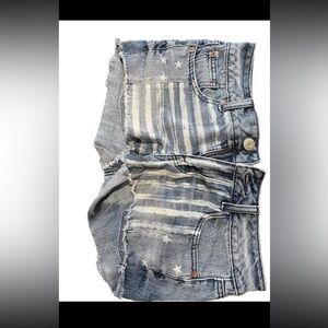 American Eagle Shorts Women’s 2 Cut Off Raw Denim Hem Striped Stars Flag
